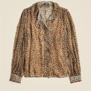 J crew Ruffle button-up shirt in leopard-print crinkle chiffon